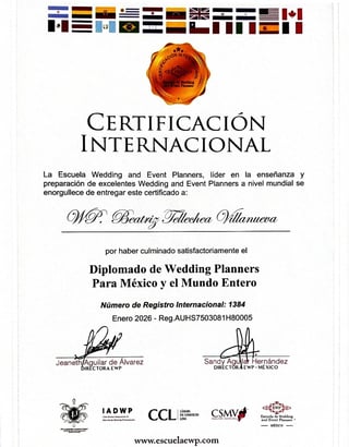 Certificación Internacional Wedding Planning enero 2026